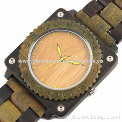 Wooden watch in green sandalwood with big square case, OEM, China